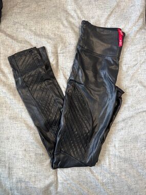 SPANX Black Faux Leather Moto Jeggings